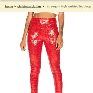 Tipsy Elves Red Sequin High Waisted Leggings